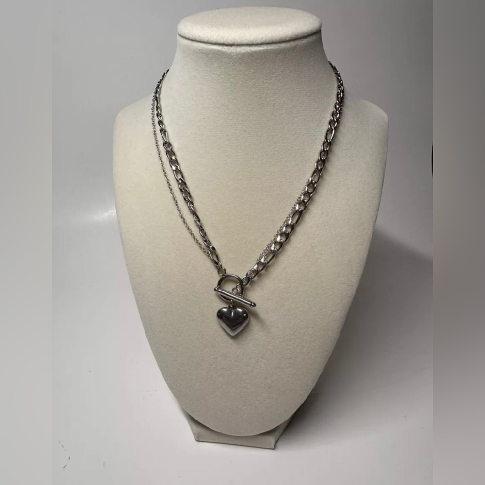 Heart Pendant Chain Necklace, Stainless Steel Jewelry
